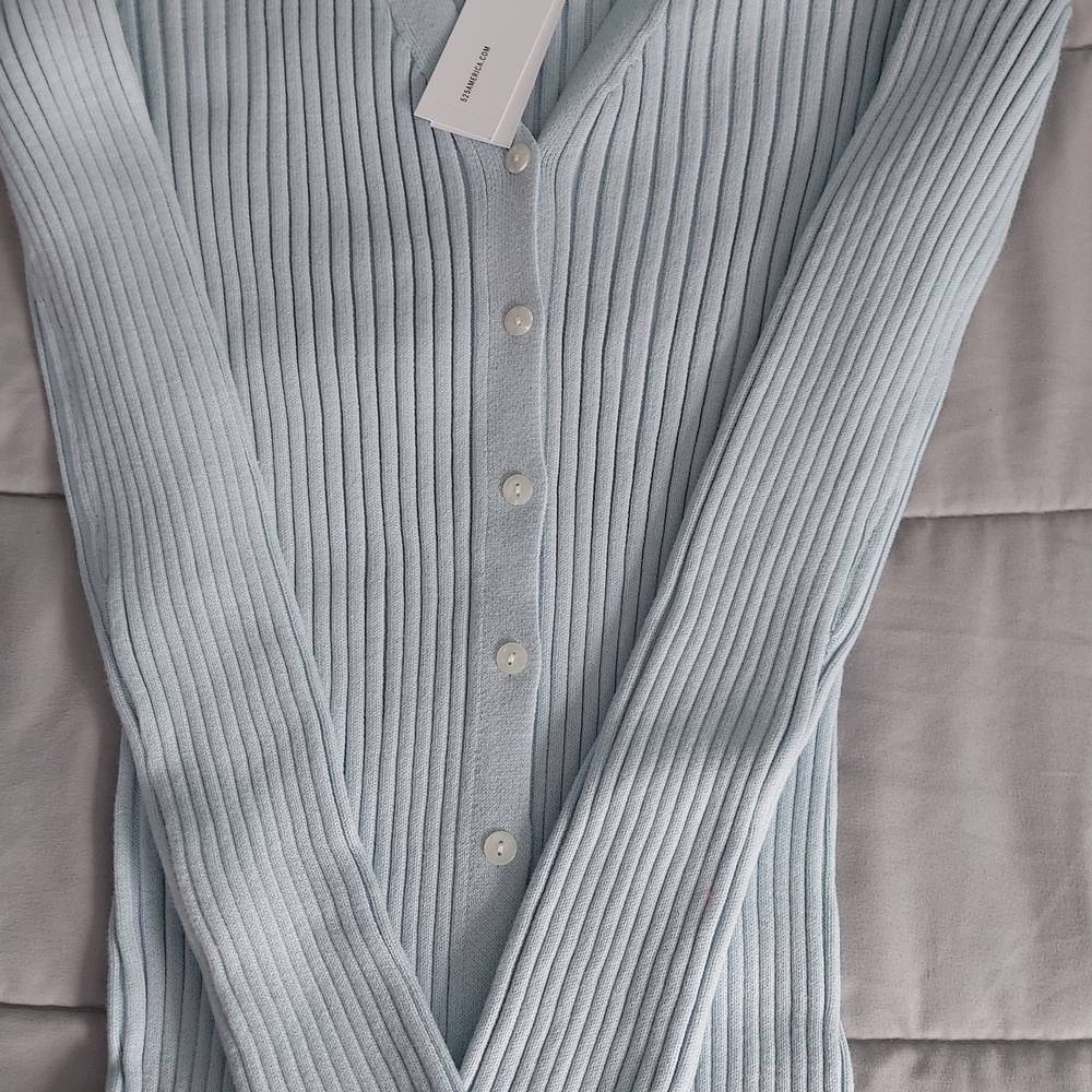 525 America Pastel Blue Ribbed Cotton Button-Down Dress NWT - Picture 5 of 12